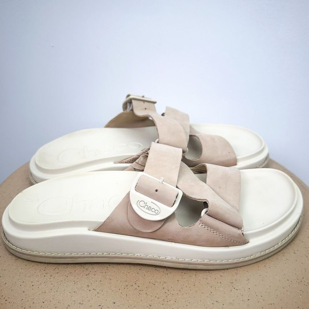 Chaco Women’s The Townes Slide Angora Cream Tan Nubuck Leather Slide Sandal - Picture 2 of 13